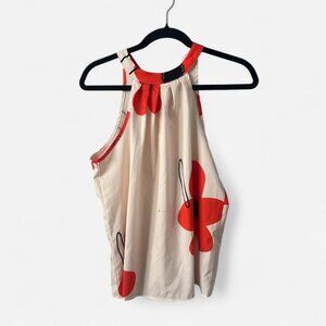 SHEIN cream + red floral halter top